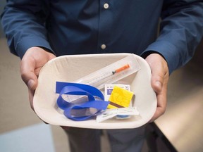 A long-awaited report about addictions in Manitoba is under fire after a recommendation for a safe injection site was removed. An injection kit is seen inside the Fraser Health supervised consumption site in Surrey, B.C., Tuesday, June 6, 2017.
