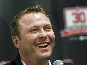 Former New Jersey Devils star goalie Martin Brodeur smiles as he talks about his career with the Devils during a news conference on Feb. 9, 2016, announcing the Devils will retire Brodeur's No. 30 jersey, in Newark, N.J.