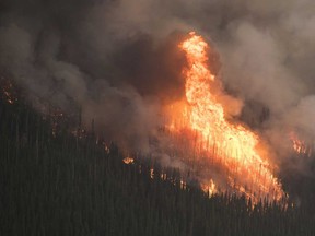 The Boundary Wildfire on Thursday, August 23, 2018, in Glacier National Park, Montana, U.S.A., south of the Waterton town site at Waterton Lakes National Park. From the time it was spotted, the wildfire exhibited extreme behaviour, growing from 20 to 700 hectares in roughly 4 hours. Some flames were reported to be almost 70 metres high. Courtesy Ryan Peruniak/Parks Canada