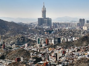 Aerial view of skyline of Mecca holy city in Saudi Arabia.