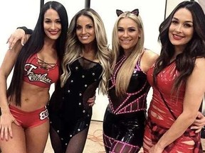 Nikki Bella, Trish Stratus, Natalya and Brie Bella before the first ever women's Royal Rumble.