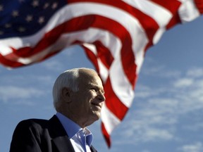 In this Nov. 3, 2008, file photo, Republican presidential candidate Sen. John McCain, R-Ariz., speaks at a rally in Tampa, Fla. Aide says senator, war hero and GOP presidential candidate McCain died Saturday, Aug. 25, 2018. He was 81.