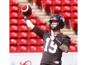 Calgary Stampeders QB, Bo Levi Mitchell during practice at McMahon Stadium in Calgary on Friday. Photo by Darren Makowichuk/Postmedia