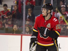 Calgary Flames winger Matthew Tkachuk during their game against the Vancouver Canucks at the Scotiabank Saddledome in Calgary, Alta. on Saturday September 22, 2018. Leah Hennel/Postmedia