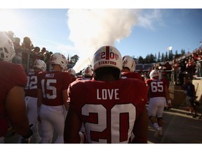 PALO ALTO, CA - AUGUST 31:  Bryce Love #20 of the Stanford Cardinal takes the field for their game against the San Diego State Aztecs at Stanford Stadium on August 31, 2018 in Palo Alto, California.