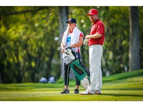 PGA golfer Steve Blake with his daughter, Brooklyn, who caddied for her father during Sunday's final round of the Shaw Charity Classic at Canyon Meadows Golf Club on Sunday. Photo by Al Charest/Postmedia.