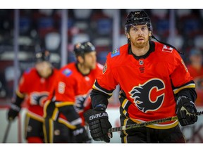 Calgary Flames James Neal during the pre-game skate before facing the San Jose Sharks in NHL pre-season hockey at the Scotiabank Saddledome in Calgary on Tuesday, September 25, 2018. Al Charest/Postmedia
