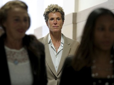 Accuser Andrea Constand returns to the courtroom during a lunch break at the sentencing hearing for Bill Cosby at the Montgomery County Courthouse in Norristown, Pa., Monday, Sept. 24, 2018.