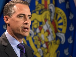 Calgary Police Commission Chair Brian Thiessen speaks to media after Calgary police Chief Roger Chaffin announced his retirement at Calgary Police headquarters on Tuesday, July 17, 2018.