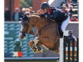 French rider Cedric Angot riding Talent Des Moitiers won the Telus Cup at the Spruce Meadows Masters on Wednesday September 5, 2018.  Gavin Young/Postmedia