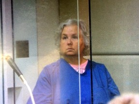 In this Sept. 6, 2018, screen shot from video during her court appearance, Nancy Brophy appears in Multnomah County Circuit Court in Portland, Ore. (Multnomah County Circuit Court /The Oregonian via AP, File)