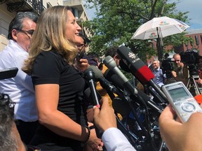 Canada's Foreign Affairs Minister Chrystia Freeland arrives to the U.S. Trade Representative building for a new round of trade talks on Wednesday Sept. 5, 2018 in Washington.