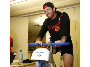 Calgary Flames, James Neal rides the bike during the voluntary fitness testing at Winsport in Calgary on Wednesday September 5, 2018. Darren Makowichuk/Postmedia