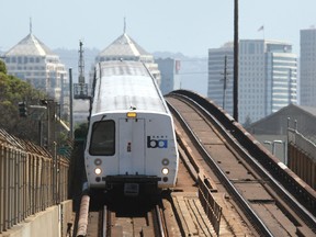 A Bay Area Rapid Transit (BART) train moves towards San Francisco August 14, 2009 in Oakland, California.