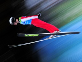 WHISTLER, BC - FEBRUARY 22:  Stefan Read of Canada competes in the men's ski jumping team event on day 11 of the 2010 Vancouver Winter Olympics at Whistler Olympic Park Ski Jumping Stadium on February 22, 2010 in Whistler, Canada.  (Photo by Shaun Botterill/Getty Images)