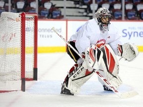 Goaltender Jeff Glass during Calgary Flames training camp at the Saddledome in Calgary, on Tuesday September 18, 2018. Leah Hennel/Postmedia