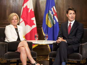 Alberta Premier Rachel Notley and Prime Minister Justin Trudeau meet in Edmonton on Sept. 5, 2018.