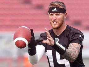 Calgary Stampeders quarterback Bo Levi Mitchell practices with the team at McMahon Stadium.