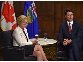 Alberta Premier Rachel Notley meets with Prime Minister Justin Trudeau in Edmonton, Sept. 5, 2018.