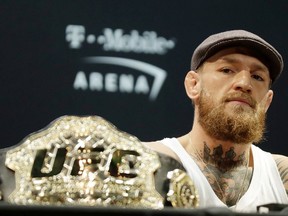 Conor McGregor speaks during a press conference for UFC 229 at Park Theater at Park MGM on October 04, 2018 in Las Vegas, Nevada. McGregor will challenge UFC lightweight champion Khabib Nurmagomedov for his title at UFC 229 on October 06 at T-Mobile Arena in Las Vegas, Nevada.