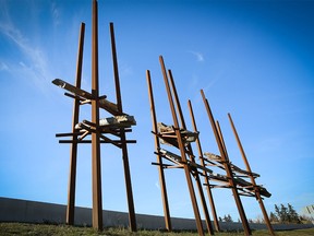 The Bowfort Towers art installation along the Trans Canada Highway on Friday, October 19, 2018 the city has canceled the second part of Bowfort Road interchange art project. Al Charest/Postmedia