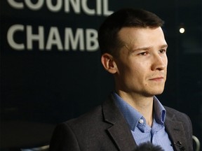 Ward 11 councillor Jeromy Farkas speaks to media about The City of Calgaryís 2026 Olympic and Paralympic Bid Engagement program at a press conference on Tuesday, October 2, 2018. Dean Pilling/Postmedia