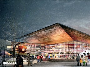 Artist renderings shown during a presentation to the city of Calgary on arena/event centre district. Rendering Supplied by CMLC. Postmedia Calgary