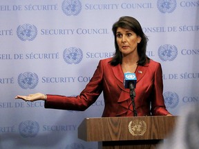 NEW YORK, NY - SEPTEMBER 20: United Nations (UN) Ambassador Nikki Haley speaks to the media ahead of the start of next weeks General Assembly meeting at the United Nations on Sept. 20, 2018 in New York City.