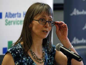 Dr. Deena Hinshaw (Deputy Chief Medical Officer of Health, Alberta Health) speaks with the news media on March 16, 2018. PHOTO BY LARRY WONG/POSTMEDIA