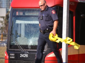 Police investigate a fatal collision between a CTrain and pedestrian at the Erlton LRT station on Monday, Oct. 15, 2018. Al Charest/Postmedia Calgary