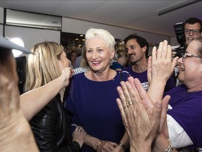 Independent candidate Dr. Kerryn Phelps arrives victorious at the North Bondi Surf Lifesaving Club on Oc. 20, 2018 in Sydney, Australia.