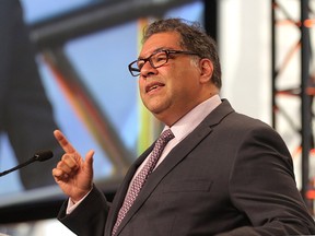 Mayor Naheed Nenshi speaks at an Economic Outlook Luncheon in Calgary on Oct. 3, 2018.