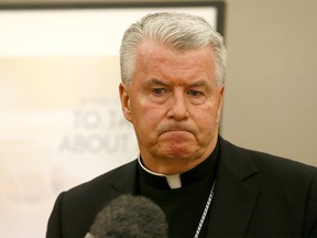 Bishop of Calgary, William T. McGrattan speaks during a press conference with panelists on Protecting Minors from Sexual Abuse at the Catholic Pastoral Centre in Calgary on Wednesday October 10, 2018. Darren Makowichuk/Postmedia