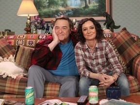 Former "Roseanne" co-stars John Goodman and Sara Gilbert spoof their hit comedy series on "The Talk," Friday, March 10, 2017 on the CBS Television Network (Sonja Flemming/CBS via Getty Images)