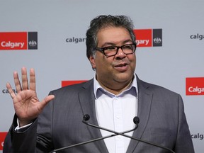 Calgary Mayor Naheed Nenshi speaks to reporters following the release of the City's budget on Wednesday, November 14, 2018.  Gavin Young/Postmedia
