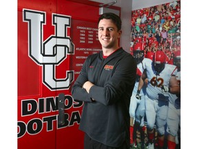 University of Calgary Dinos QB Adam Sinagra poses in Calgary at McMahon Stadium on Thursday, November 8, 2018. Sinagra won the 2018 Canada West football player of the year award. Jim Wells/Postmedia