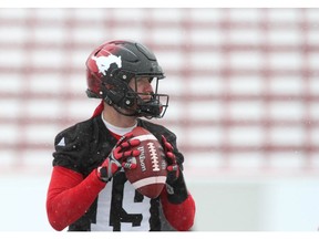 Stamps QB Bo Levi Mitchell during practice at McMahon Stadium in Calgary on Friday, November 16, 2018. The Stamps play the Winnipeg Blue Bombers in the CFL Western Final on Sunday. Jim Wells/Postmedia