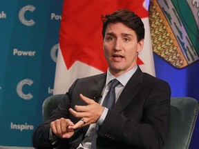 Prime Minister Justin Trudeau delivers the keynote address to the Calgary Chamber of Commerce in the Imperial Ballroom at the Hyatt Regency in Calgary on Thursday, November 22, 2018. Jim Wells/Postmedia