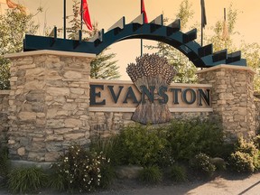 Courtesy Qualico Communities 
The entry feature to Evanston, which is a balance of new homes in an established area.