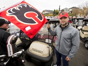 Calgary Flames captain Mark Giordano participates in the Calgary Flames Celebrity Charity Golf Classic in Calgary on Sept. 20, 2016. The two-day tournament benefits the Calgary Flames Foundation.