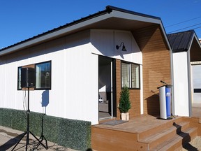 The first of the tiny homes built for the Homes for Heroes project was unveiled at ATCO on Monday, October 22, 2018.