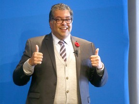 Calgary Mayor Naheed Nenshi addressed the cityís business community speaking about the opportunities and challenges that lay ahead for Calgary and the key decisions weíll have to make as a community moderated by Calgary Chamber President and CEO Sandip Lalli at the The Hudson in Calgary on Thursday November 8, 2018. Darren Makowichuk/Postmedia