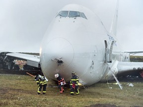 A SkyLease Cargo plane skidded off a runway at Halifax Stanfield International Airport and stopped near a road early on Wednesday, Nov. 7, 2018.