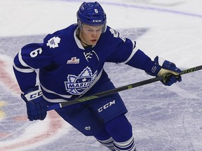 Andrew Nielsen of the Toronto Marlies looks up ice against the Hartford Wolfpack during AHL action at the Ricoh Coliseum in Toronto on Wednesday April 13, 2016. Dave Abel/Toronto Sun/Postmedia Network ORG XMIT: POS1610132353284048
