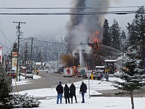 A fire burns in Radium, B.C., on Friday. Nov 23, 2018.