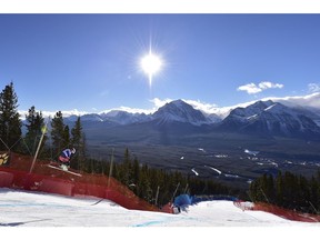 Benjamin Thomsen of Canada skis down the course during the men's World Cup downhill ski race in Lake Louise, Alta., on Saturday, Nov. 24, 2018.