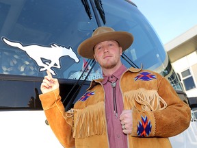 Calgary Stampeders Bo Levi Mitchell and his teammates leave McMahon stadium enroute to the 106th Grey Cup in Edmonton on Tuesday Nov. 20, 2018.