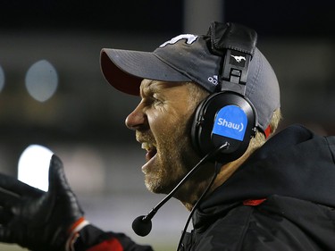 Calgary Stampeders head coach Dave Dickenson during their game against the Winnipeg Blue Bombers in the CFL Western Final at McMahon Stadium  in Calgary, on Sunday November 18, 2018. Leah hennel/Postmedia