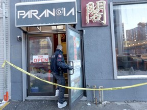 Calgary polive investigate a suspicious death at a night club on 118 5ave. S.E. in Calgary on Sunday November 25, 2018. Darren Makowichuk/Postmedia