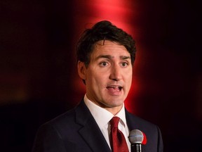 Prime Minister Justin Trudeau addresses supporters during a Liberal Party fundraiser in West Vancouver, B.C., on Thursday November 1, 2018.